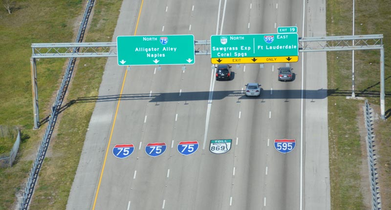 Aerial photo of freeway markings
